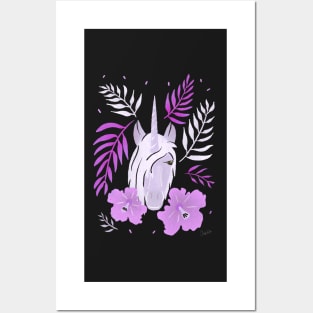 Unicorn and Hibiscus Pink White Floral Pattern Posters and Art
